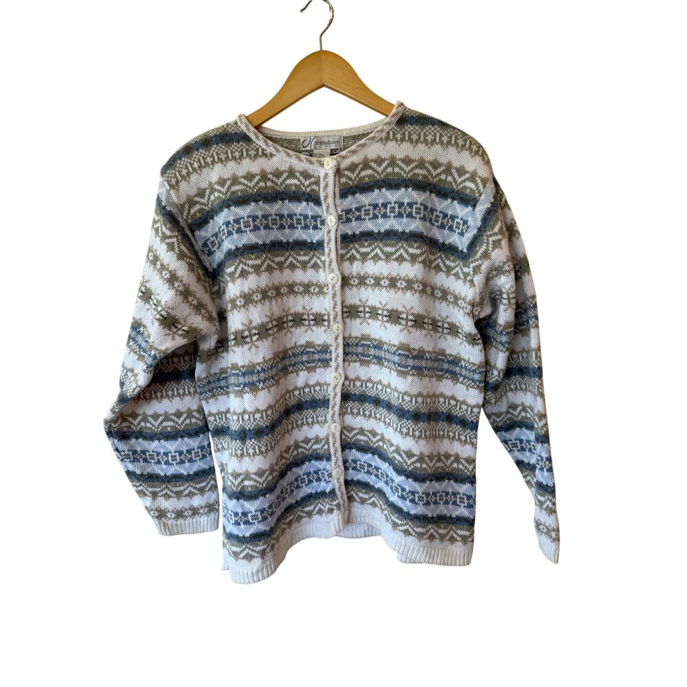 DressBarn Long Sleeve Fair Isle Cardigan Sweater Cotton Multi 14/16 Cottagecore